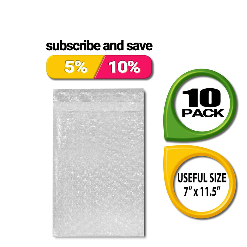  [AUSTRALIA] - ABC Pack of 10 Bubble Out Bags 7 x 11.5. Self-Sealing Lightweight Bubble Out Pouch Envelopes 7 x 11 1/2 Bubble Packing Moving Bags Shipping Bags for Mailing Storage Packing Wholesale Price 7" x 11.5" / 10 Pack