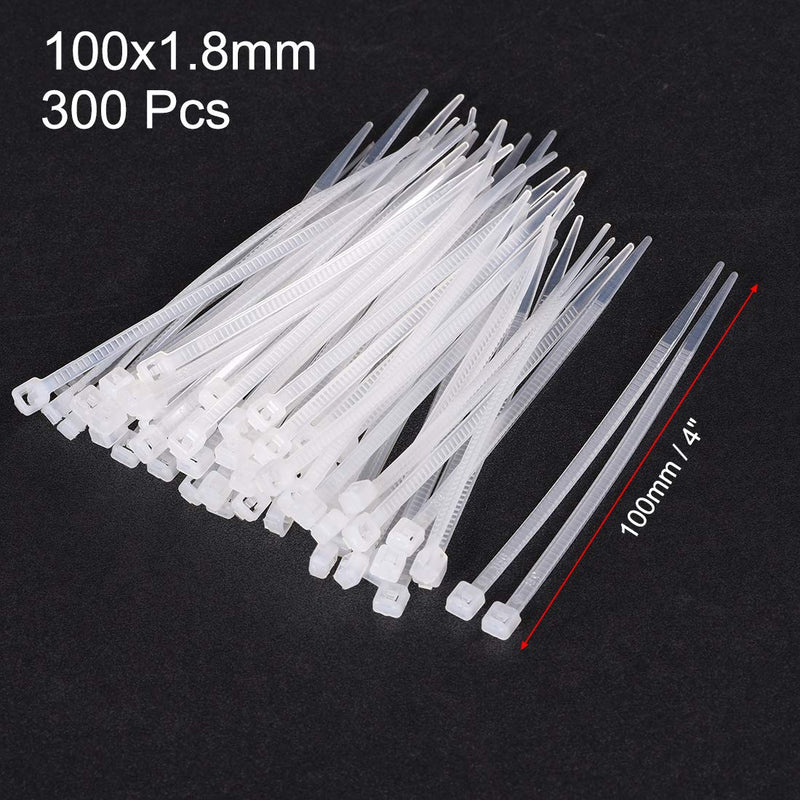  [AUSTRALIA] - uxcell 300pcs Cable Zip Ties 4 Inch x 0.07 Inch Self-Locking Nylon Tie Wraps White