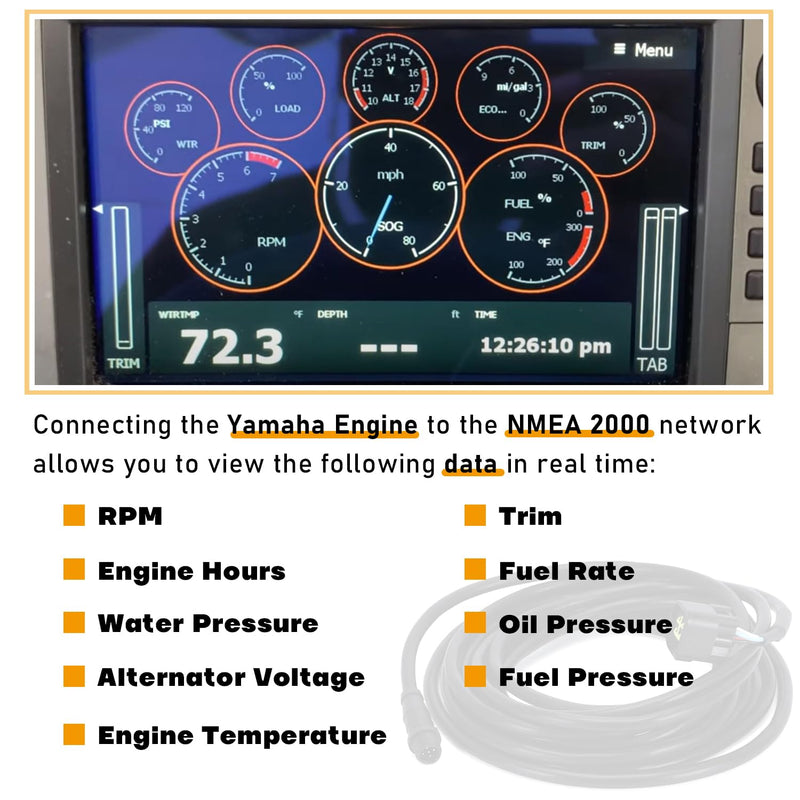  [AUSTRALIA] - PQY 000-0120-37 Engine Interface Cable with T-Connector Replacement for Yamaha Engine Interface Cable Connects to NMEA 2000 Network for Year of 2006-2023 (4.5m/15ft)