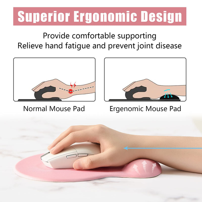  [AUSTRALIA] - Hsurbtra Ergonomic Mouse Pad with Wrist Rest Support, Gel Mouse Pads with Non-Slip PU Base, Pain Relief Memory Foam Mousepad for Laptop PC, Cute Office Supplies Desk Decro Accessories Warm Pink