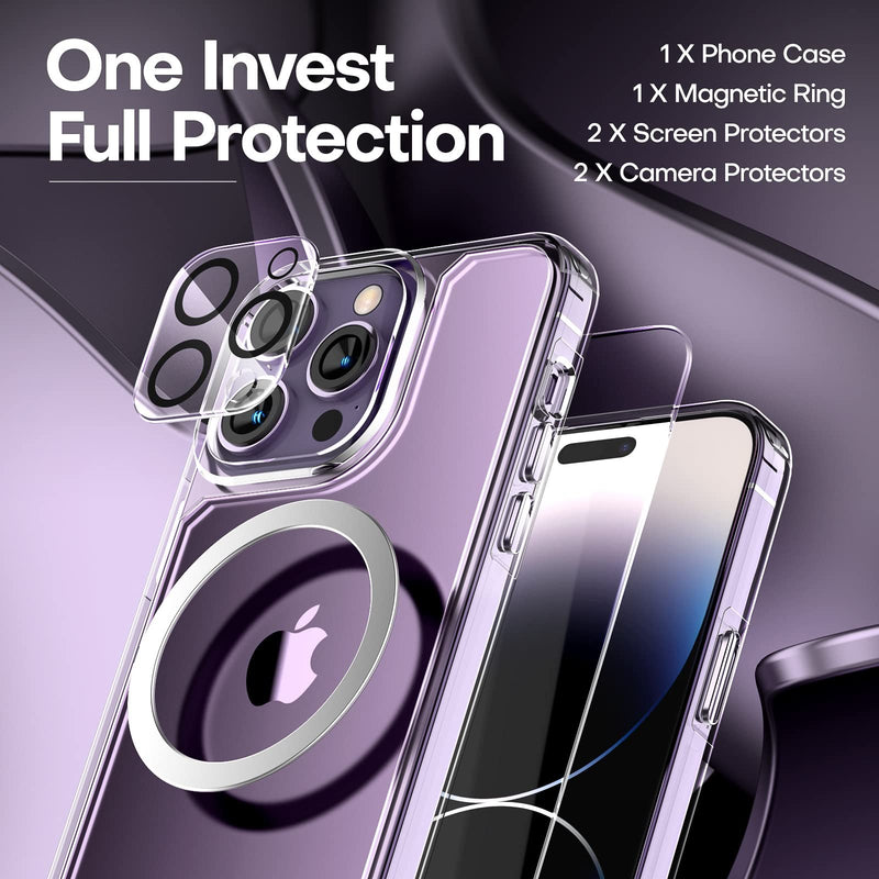  [AUSTRALIA] - TAURI [5 in 1] for iPhone 14 Pro Case Clear, [Not Yellowing] with 2X Tempered Glass Screen Protector + 2X Camera Lens Protector, [Military Grade Drop Protection] Shockproof Slim Phone Case 6.1 Inch Crystal Clear