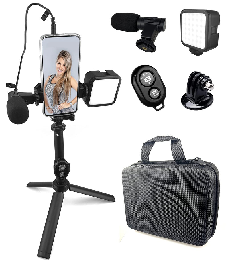  [AUSTRALIA] - Acuvar Selfie Stick Tripod Vlogging Kit for All Smartphones iPhone, Android w/LED Light, Rotating Phone Holder, Microphone, Bluetooth Remote, Hard Case for Live Stream, YouTube, Instagram TikTok 5) Selfie Stick / Tripod Kit