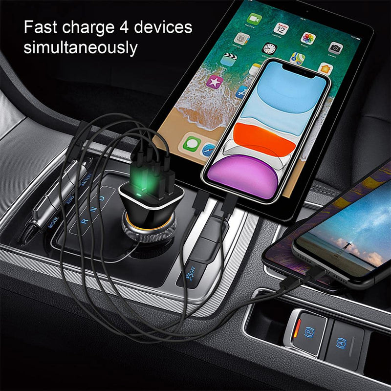  [AUSTRALIA] - USB Car Charger Adapter, QC 3.0 Fast car Charger, 4-Port Multi 9.6 Amp 48W Rapid Car Charger Compatible with iPhone 13/12/11 Pro Max, Samsung Galaxy S20 Ultra/Note20, LG, Pixel and More. 1black