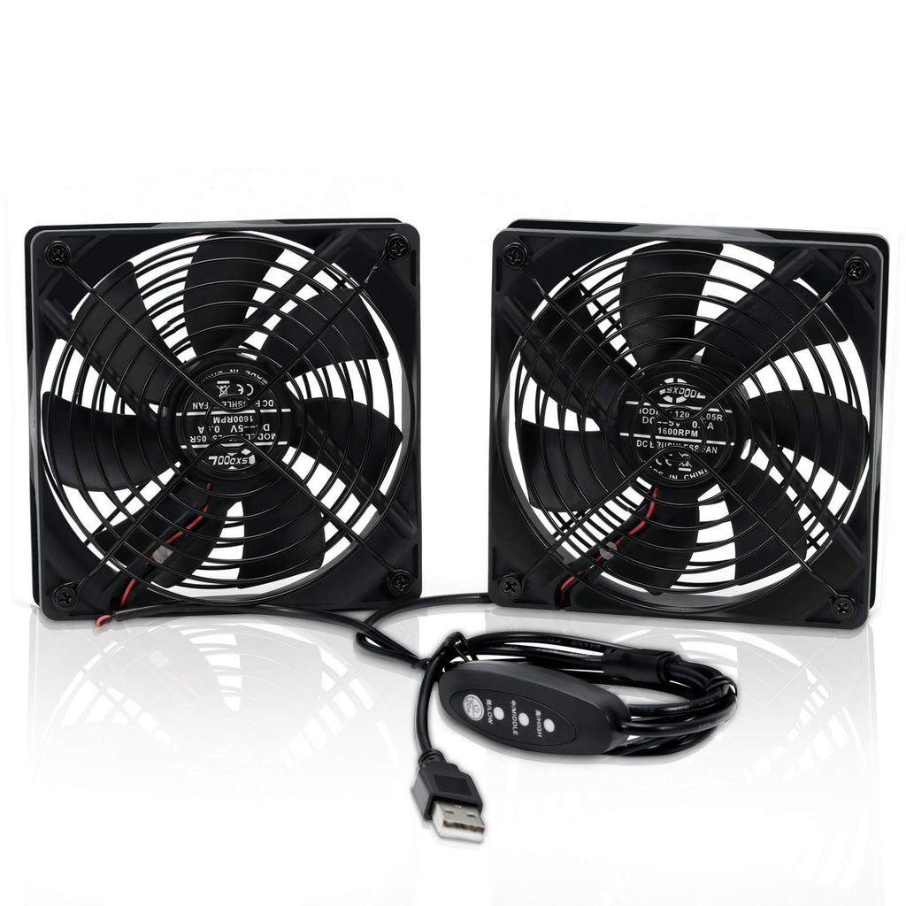  [AUSTRALIA] - SXDOOL Dual 120mm DC 5V USB Computer Cooling Fan with Speed Controller, Ventilator Fan Compatible for Router Receiver DVR Playstation Xbox Desk Computer Cabinet Silent Quiet Cooler