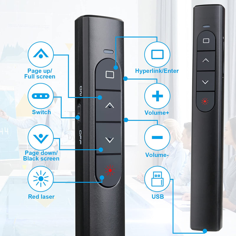  [AUSTRALIA] - Wireless Presenter Remote,Presentation Clicker with Hyperlink &Volume Remote Control PowerPoint Ofifice Presentation Clicker for Keynote/PPT/Mac/PC(Battery Included) USB-Black