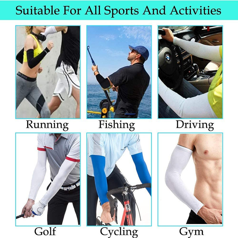  [AUSTRALIA] - ZeeDix 8 Pairs Sun Long Sleeves UV Protection Cooling Arm Sleeves-Thumb Hole Sun Sleeves Cover for Running, Cycling, Biking, Gardening, Hiking, Golf, Baseball, Outdoors Sports