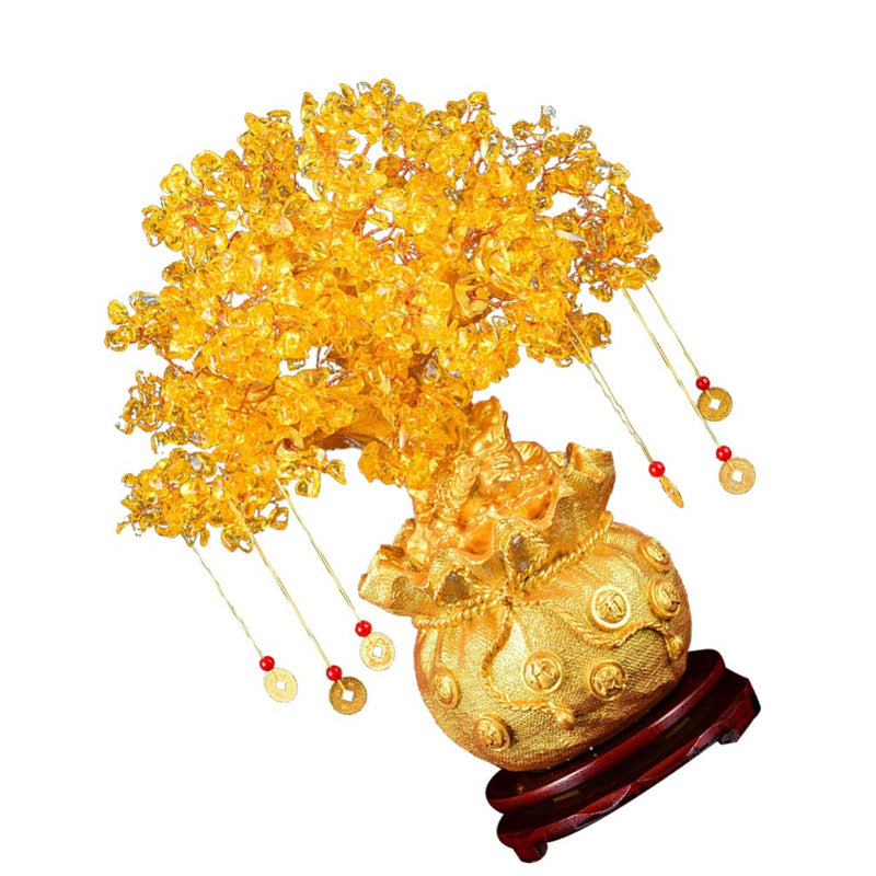  [AUSTRALIA] - BESPORTBLE Chinese Feng Shui Money Tree Golden Fortune Tree Feng Shui Tree Bonsai Style Decoration for Luck and Wealth Feng Shui Ornament Bonsai (Gold)