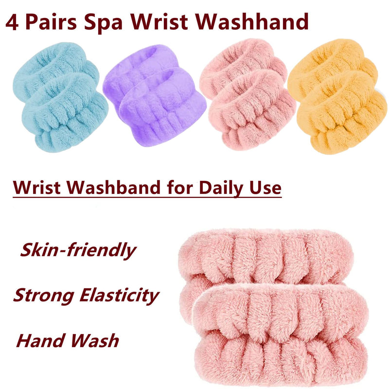  [AUSTRALIA] - Wrist spa wash Band Microfiber Wrist wash Bands 4 Pairs for face Washing Wristbands Prevent Liquid from Spilling Down Arms (4)