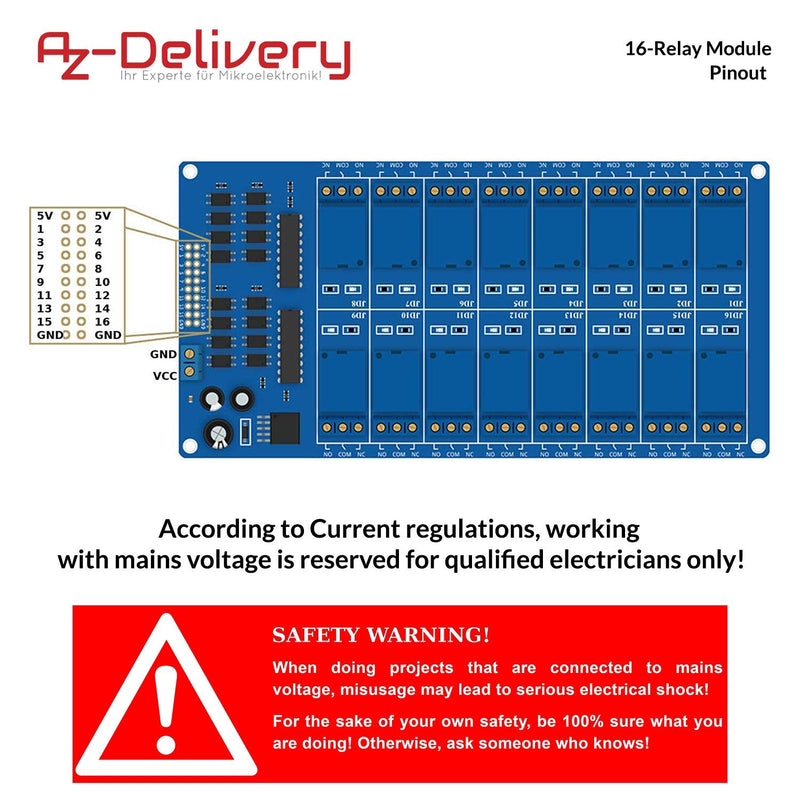  [AUSTRALIA] - AZDelivery 16 relay module 12V with optocoupler low-level trigger compatible with Arduino including e-book! 1