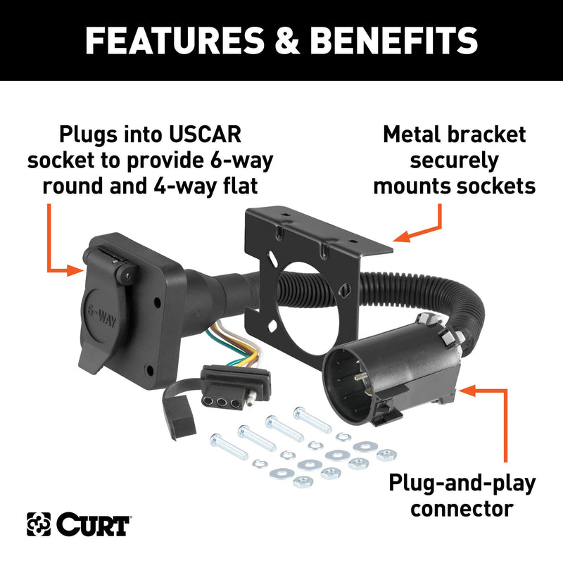  [AUSTRALIA] - CURT 55664 Dual-Output Vehicle-Side Trailer Wiring Harness Connectors for Select USCAR Vehicles, 6-Pin Trailer Wiring, 4-Pin Trailer Wiring