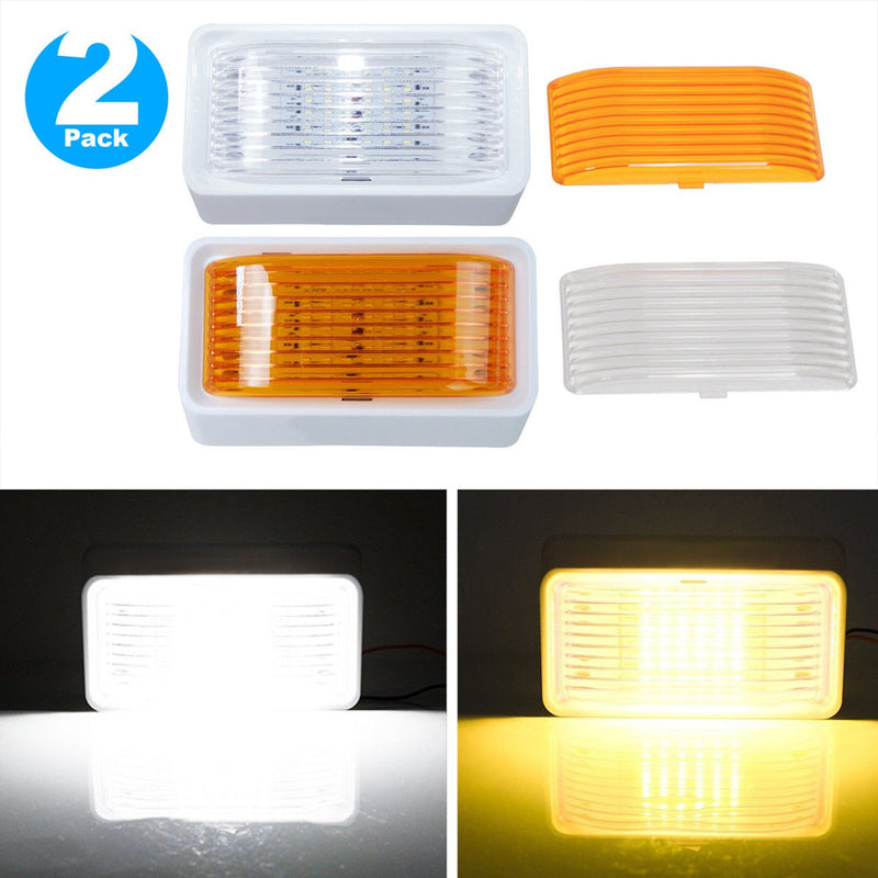  [AUSTRALIA] - Kohree LED RV Porch Light Exterior Utility 12V Lighting Fixture LED Panel, 320 Lumen, Replacement Lighting for RVs, Trailers, Campers, 5th Wheels. White Base, Clear and Amber Lenses Included 2 Packs Two Lens 2 Packs