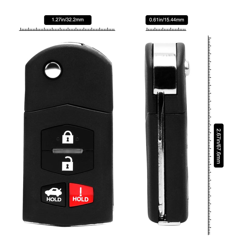 VOFONO 4 Buttons Entry Remote Keyless Car Key Fob Compatible with Mazda 3 2010-2013, Mazda 6 2009-2013, MX-5 Miata 2006-2015 (BGBX1T478SKE125-01) - LeoForward Australia