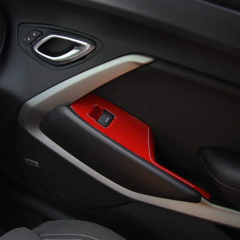  [AUSTRALIA] - CheroCar for Camaro Interior Decoration Accessories Window Switch Button Shift Panel Trim Cover Decor for Chevrolet Camaro 2017-2020, Red, 2PACK