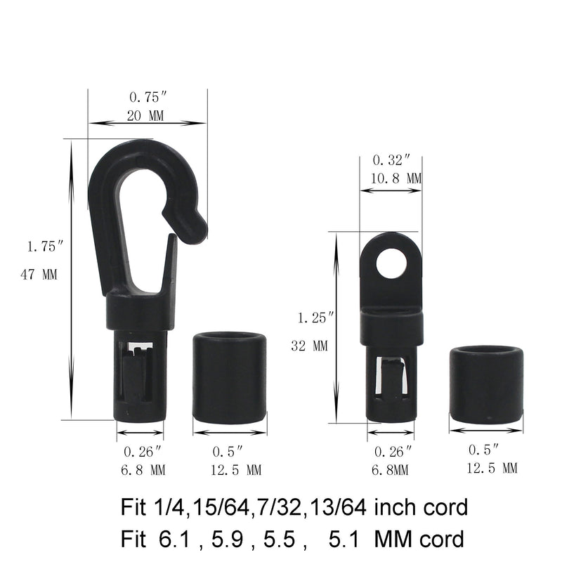  [AUSTRALIA] - Shock Cord Hook 10 Pcs Bungee Terminal End Tabbed S Hooks for 1/4" Bungee to Use on Kayaks Bendy 10 pcs