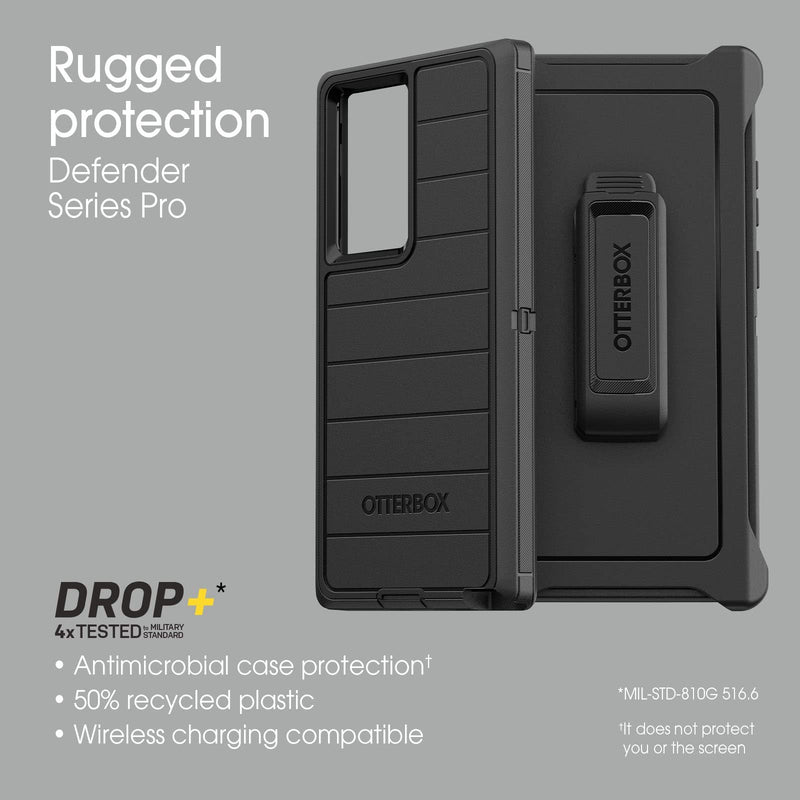  [AUSTRALIA] - OtterBox Defender Series Case for Samsung Galaxy S22 Ultra (Only) - Holster Clip Included - Microbial Defense Protection - Non-Retail Packaging - Black