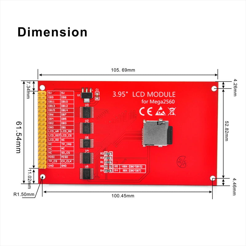  [AUSTRALIA] - OSOYOO 3.95 Inches TFT Touch Screen SD Card Socket for Arduino Mega2560 (16 bit) 16 bit