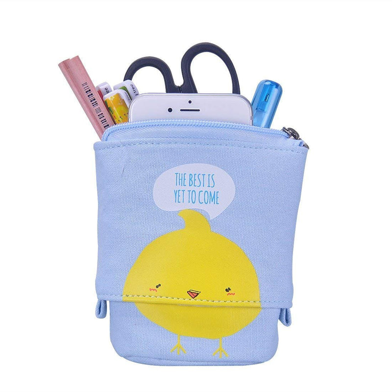 Stand up Pencil Holder Telescopic Pencil Case Transformer Pen Box Cartoon Cute Stationery Pouch Bag Canvas+PU Cosmetics Pouch Stand Store Pen Organizer for Students Boys and Girls (Yellow Duck) Yellow Duck - LeoForward Australia