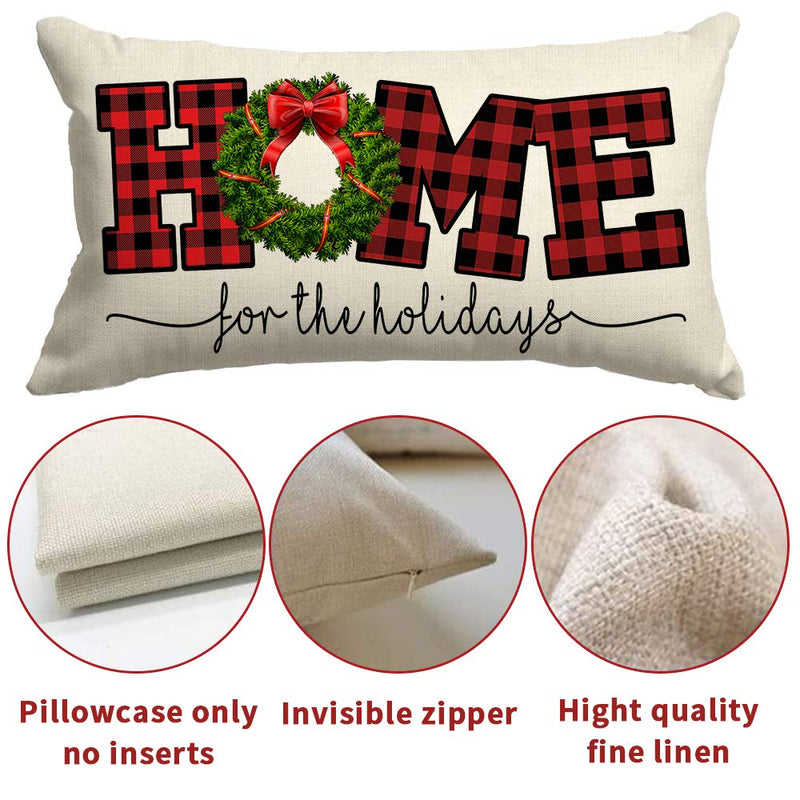  [AUSTRALIA] - DFXSZ Christmas Pillow Covers 12 X 20 Christmas Decorations Cotton Linen Winter Sofa Buffalo Wreath Home Decoration A-82