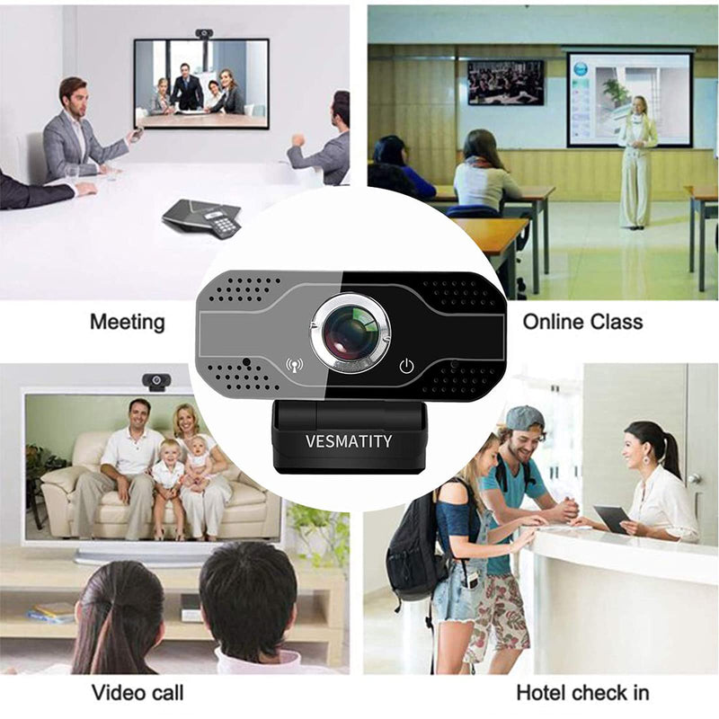  [AUSTRALIA] - 1080P Webcam with Microphone - VESMATITY Cameras with Privacy Shutter Streaming Webcam with Flexible Rotable Wide Angle Webcam Desktop for Streaming/Video Calling Recording/Meeting/Online Teaching