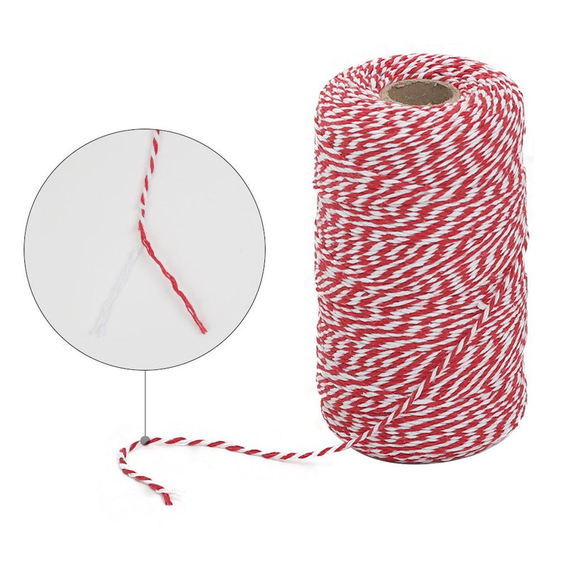  [AUSTRALIA] - Tenn Well Red and White Twine, 656 Feet 200m Cotton Bakers Twine Perfect for Baking, Butchers, Crafts and Christmas Gift Wrapping