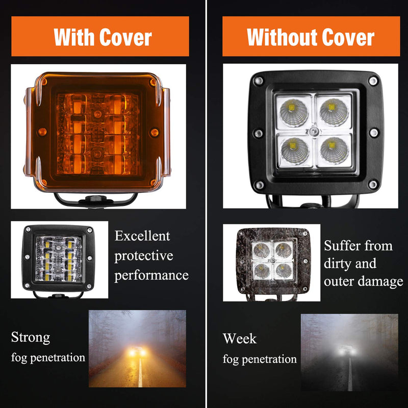  [AUSTRALIA] - LED Cube Light Covers, Teochew-LED 2Pcs 3 Inch LED Pods Covers Amber Square Light Covers Protective Polycarbonate Light Bar Lens Covers LED Cube Covers