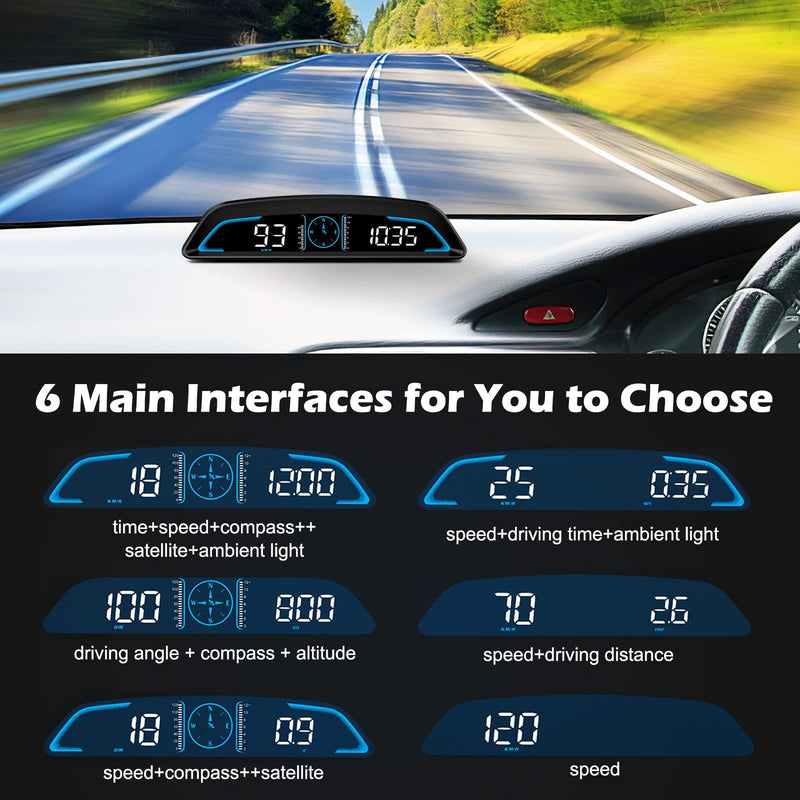  [AUSTRALIA] - Number-one Digital GPS Speedometer Auto Car HUD Head Up Display with Speed KMH & MPH, OverSpeed Alarm, Fatigue Driving Warning, Navigation Compass, 5.5" LCD Screen, USB Plug & Play, for All Vehicle