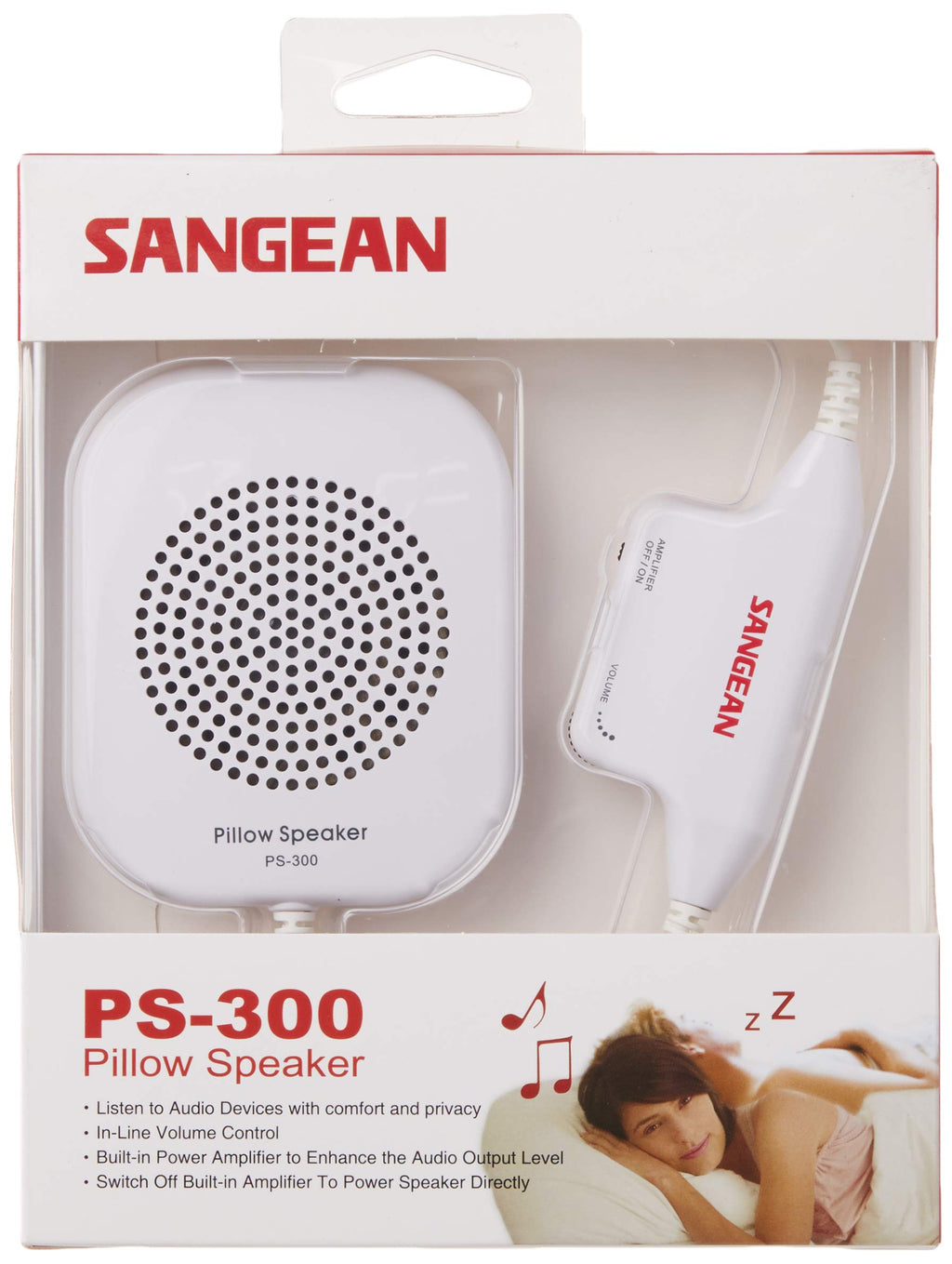  [AUSTRALIA] - Sangean PS-300 Pillow Speaker with In-line Volume Control and Amplifier (White)