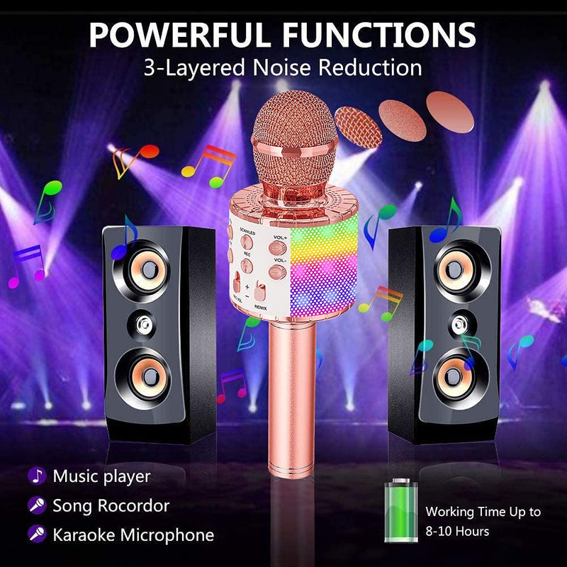  [AUSTRALIA] - Karaoke Microphone for Kids Adults, Wireless 4 in 1 Handheld Bluetooth Microphone with LED Lights, Portable Smartphone Speaker Boys Girls Singing Toys for Home KTV Outdoor Christmas Birthday Party Pink