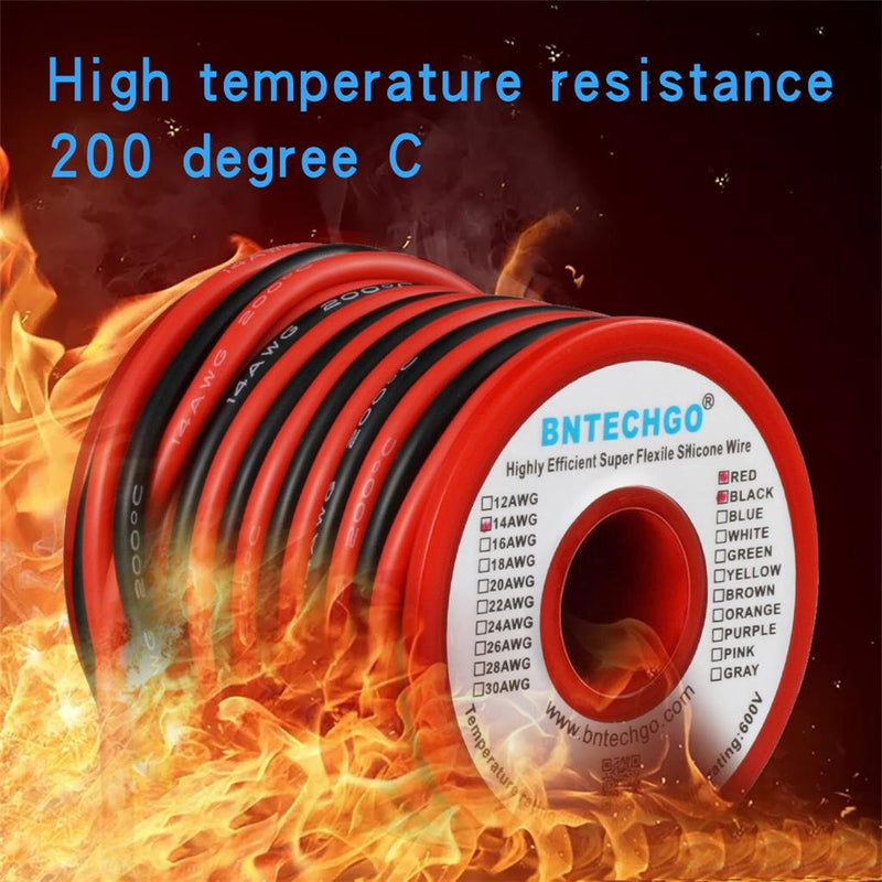  [AUSTRALIA] - BNTECHGO 14 Gauge Silicone Wire Spool Red and Black Each 20ft Flexible 14 AWG Stranded Copper Wire silicone wire red 20ft and black 20ft