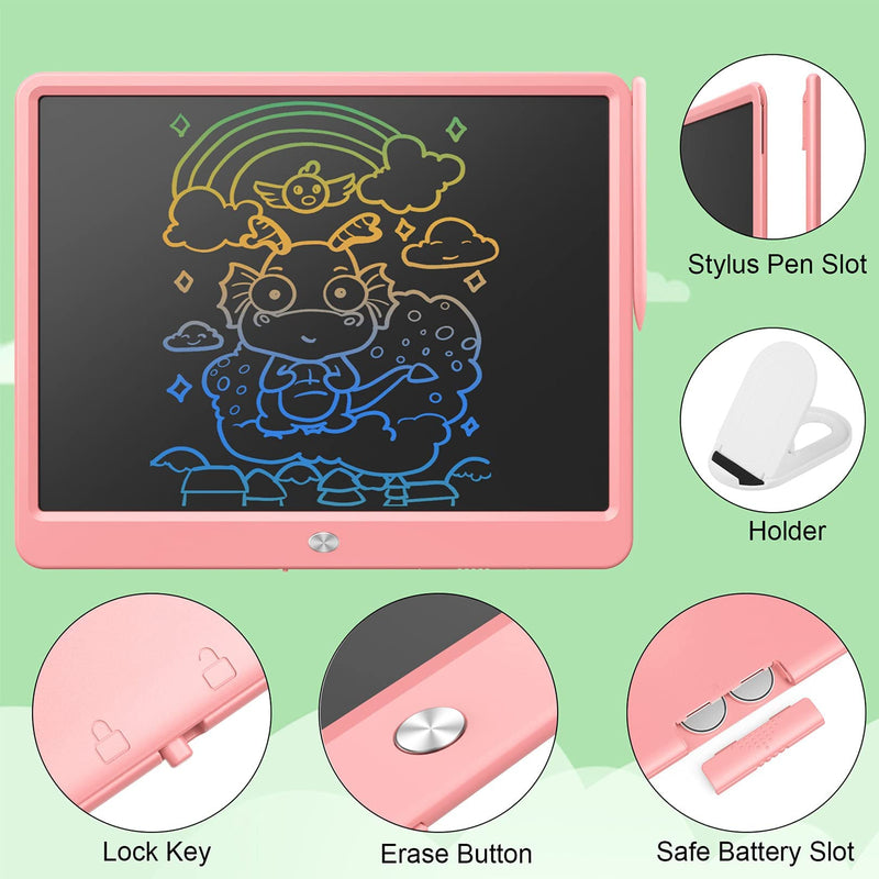 [AUSTRALIA] - TEKFUN Teen Girl Gifts Xmas, 15inch LCD Writing Tablet Girls Gifts Age 8-10 and Up, Kids Doodle Board 4 5 6 7 Year Old Girl Gifts, Homeschool Supplies Erasable Memo Board (Pink) Pink