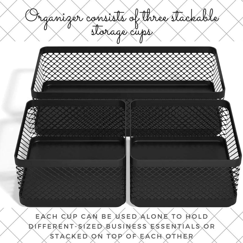 1InTheOffice Mesh Collection Desk Drawer Organizer Tray 3 Compartment - Stackable, Matte Black - LeoForward Australia