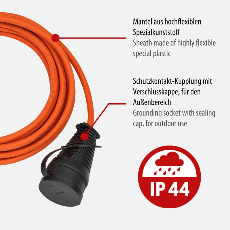  [AUSTRALIA] - Brennenstuhl BREMAXX® extension cable (5m cable in orange, for short-term outdoor use IP44, can be used down to -35 °C, oil and UV resistant, Made in Germany) extension cable new version
