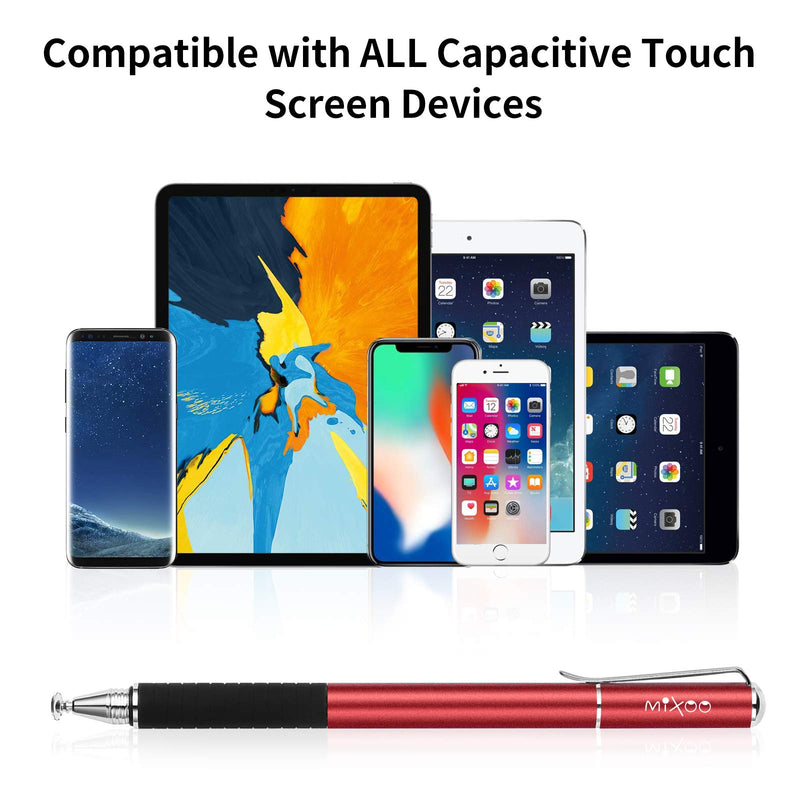 Mixoo Stylus Pens for Touch Screens - Disc & Fiber Tip 2 in 1 High Sensitivity Universal Stylus for iPad, iPhone, Tablets and Other Capacitive Touch Screens (Red) Red - LeoForward Australia