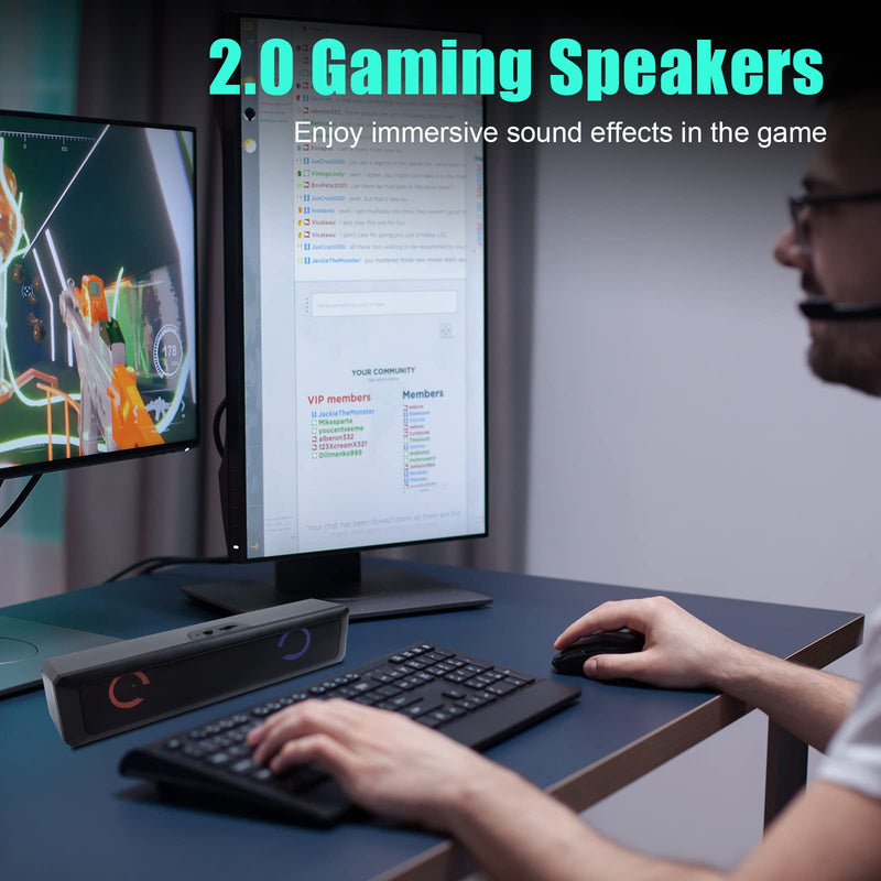  [AUSTRALIA] - Computer Speakers for Desktop Wired USB Speaker PC Speaker Computer Sound bar with RGB Lighting Perfect for Monitor Gaming Laptop Notebook A4-Black