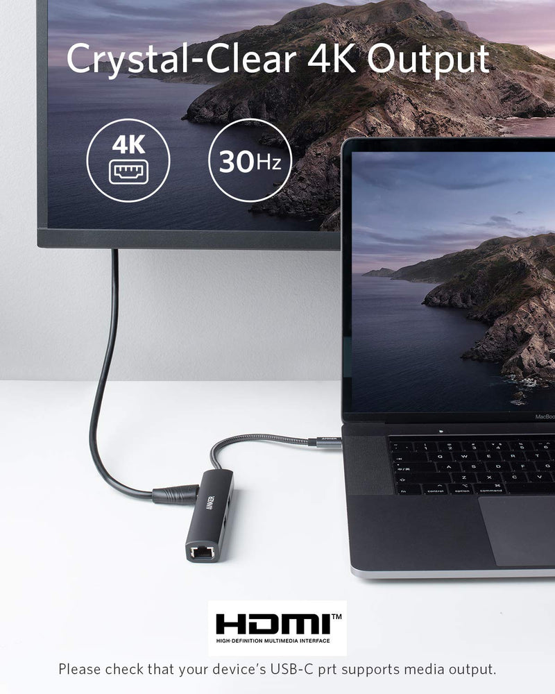  [AUSTRALIA] - Anker USB C Hub Adapter, 5-in-1 USB C Adapter with 4K USB C to HDMI, Ethernet Port, 3 USB 3.0 Ports, for MacBook Pro, iPad Pro, XPS, Pixelbook, and More