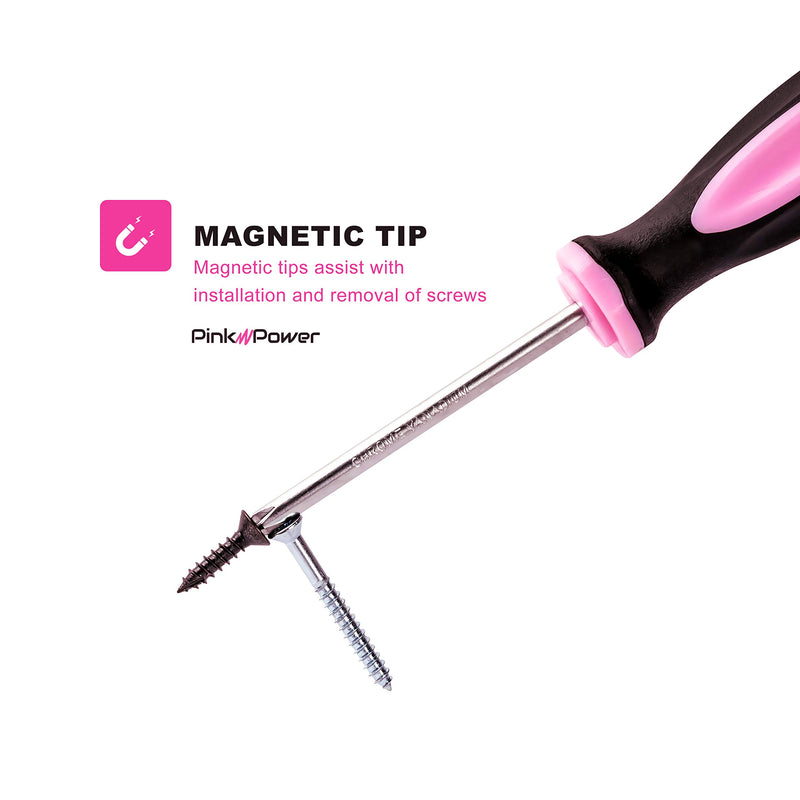  [AUSTRALIA] - Pink Power Magnetic Screwdriver Set - 6 Piece Phillips and Flathead Hand Tool Set for Women