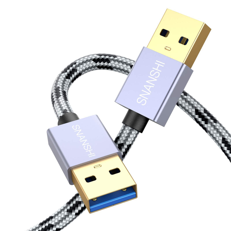  [AUSTRALIA] - USB 3.0 Cable Male to Male 1.5 ft, SNANSHI USB to USB Cable Nylon Braided Cable Aluminum Shell for Data Transfer Hard Drive Enclosures, Laptop Cooling Pad, Modems, Cameras and More Grey 1.5ft