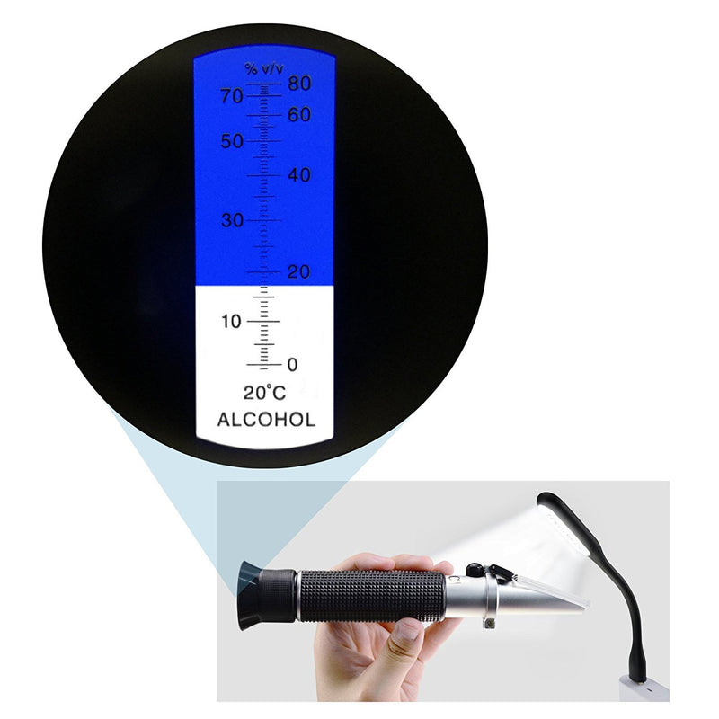 Optics Alcohol Refractometer 0-80% Volume Percent ATC for Alcohol Liquor Production Spirit Alcohol Measurement Ethanol with Water Distilled Beverages Winemakers with Extra LED Light & pipettes - LeoForward Australia