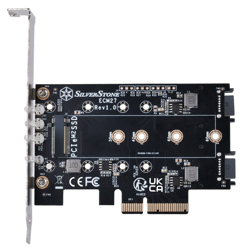  [AUSTRALIA] - SilverStone Technology ECM27 Triple Slot (1 x NVMe & 2 x SATA) M.2 SSD to PCIe x4 Adapter Card, SST-ECM27