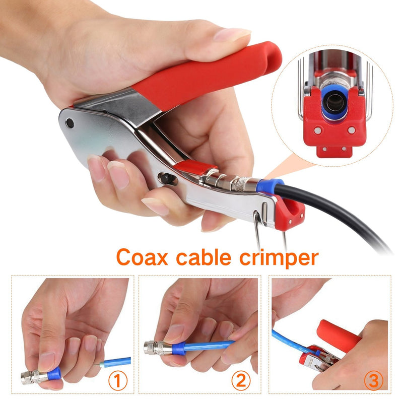  [AUSTRALIA] - Coax Cable Crimper, Coaxial Compression Tool Kit Wire Stripper with F RG6 RG59 Connectors (Updated Module) Updated Module
