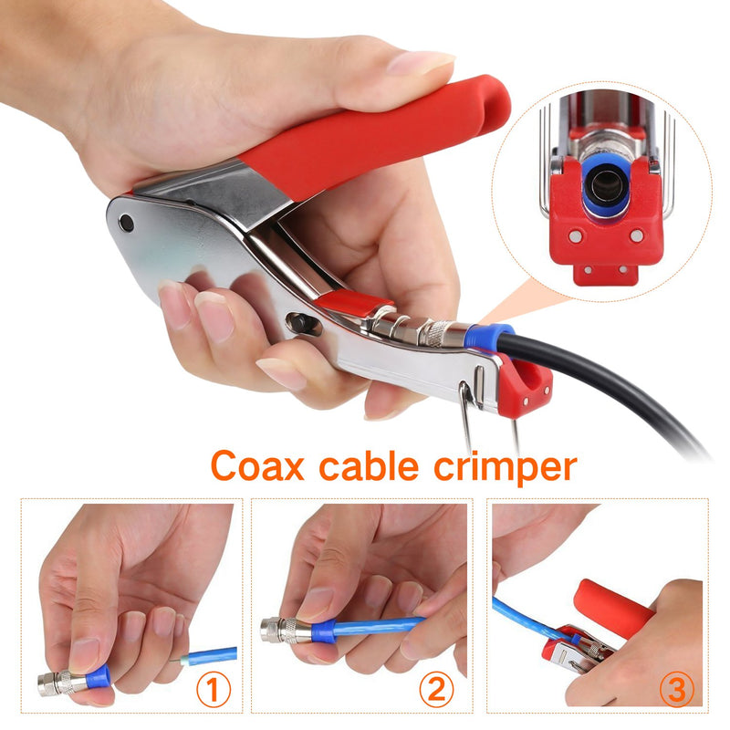Coax Cable Crimper, Coaxial Compression Tool Kit Wire Stripper with F RG6 RG59 Connectors Coax crimper - LeoForward Australia