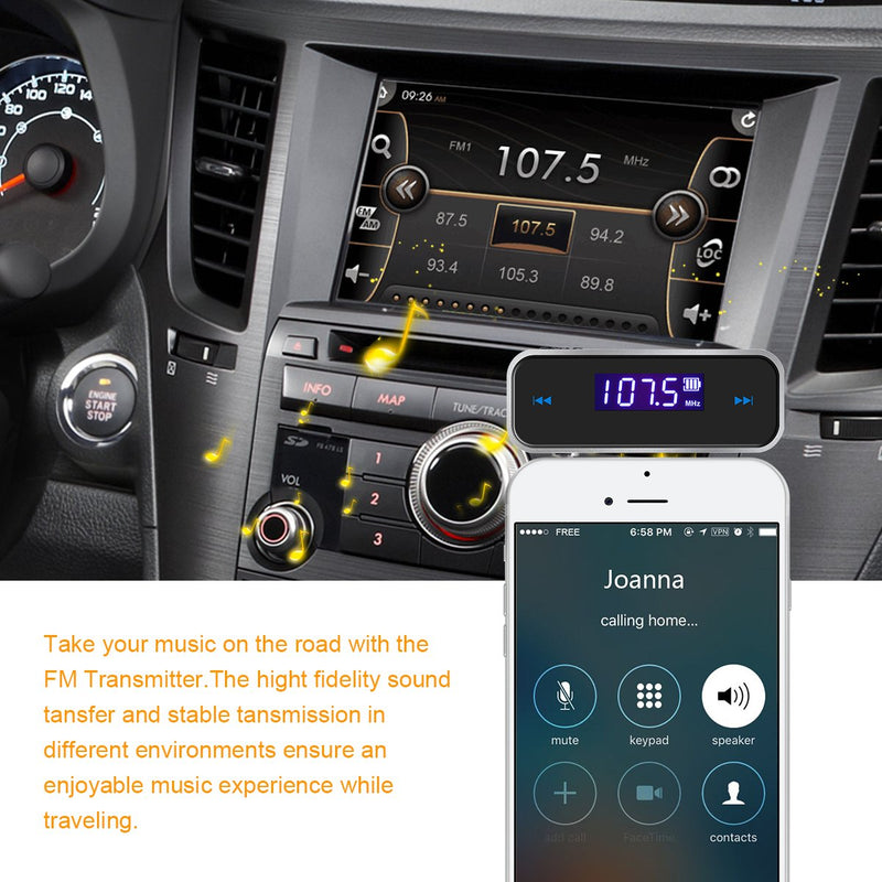 Beinhome FM Transmitter Audio Adapter Car Kit, Wireless in-Car Radio Transmitter Built-in 3.5mm Aux Port for Car iPhone 6s 5 SE iPod iPad Smart Phones MP3 MP4 Audio Players - LeoForward Australia