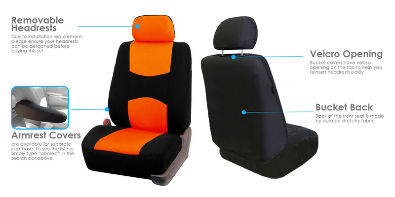  [AUSTRALIA] - FH Group Universal Fit Flat Cloth Pair Bucket Seat Cover, (Orange/Black) (FH-FB050102, Fit Most Car, Truck, Suv, or Van) Orange/Black