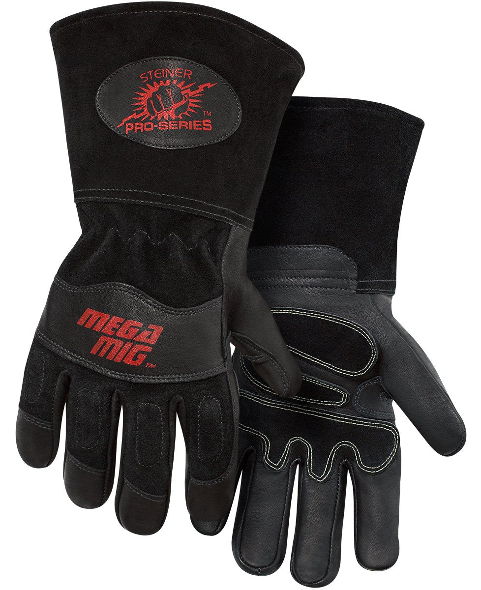  [AUSTRALIA] - Steiner 0235-M Pro-Series MegaMIG Cotton Lined Heavyweight Grain Goatskin and Split Cowhide Back MIG Welding Gloves with 4.5" Cuff, Medium