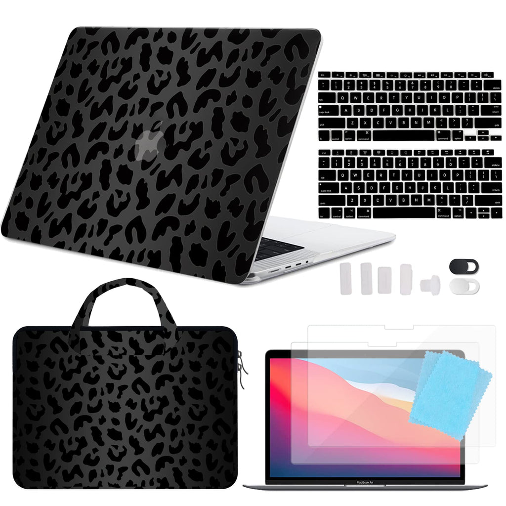  [AUSTRALIA] - GABraden Compatible with MacBook Air 13 inch Case 2020-2018 Release (A2337 M1 A2179 A1932),with Touch ID&2 Pack Keyboard Protectors,Webcam&Laptop Sleeve&Screen Protector（Black Leopard Cheetah Print） Black-D2