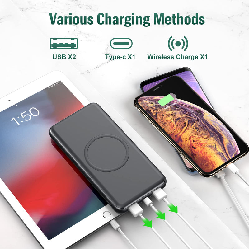  [AUSTRALIA] - Ekrist Wireless Portable Charger Power Bank, PD 26800mAh Quick Cell Phone Wireless Charging, 2 Input+4 Output QC3.0 External Power Delivery USB-C Battery Pack Compatible with iPhone 12/11, Samsung