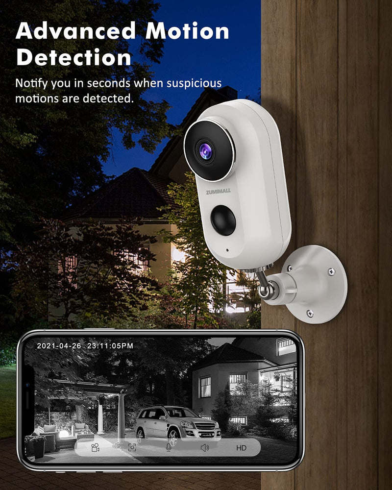 Wireless Rechargeable Battery Powered WiFi Camera, Home Security Camera, Night Vision, Indoor/Outdoor, 1080P Video with Motion Detection, 2-Way Audio, Waterproof, compatible with Cloud Storage/SD Slot White - LeoForward Australia