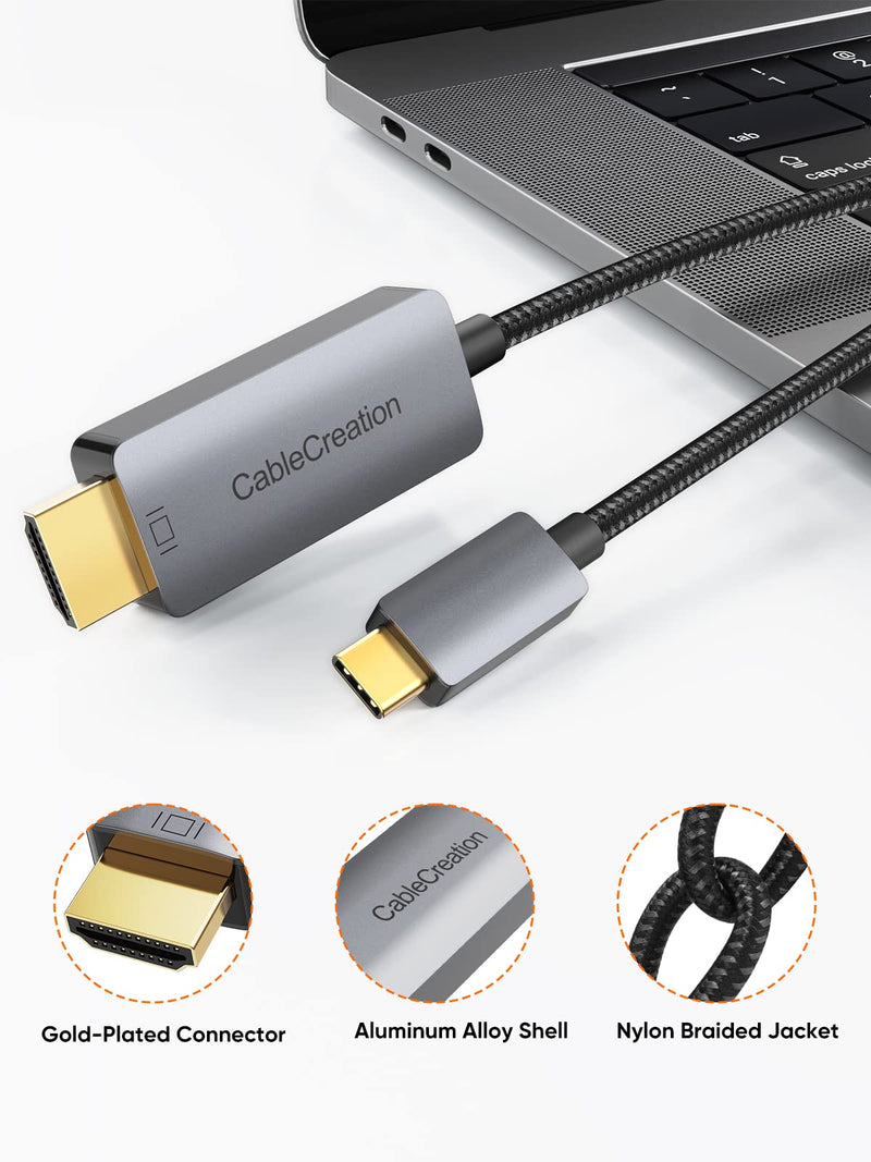  [AUSTRALIA] - CableCreation USB C to HDMI Cable 3FT, 4K 30hz Type C to HDMI Cord Thunderbolt 3/4 Compatible, Nylon Braided HDMI Cable for Home Office,MacBook/Pro/Air, iPad Pro 4K30HZ【1-Pack】 Grey