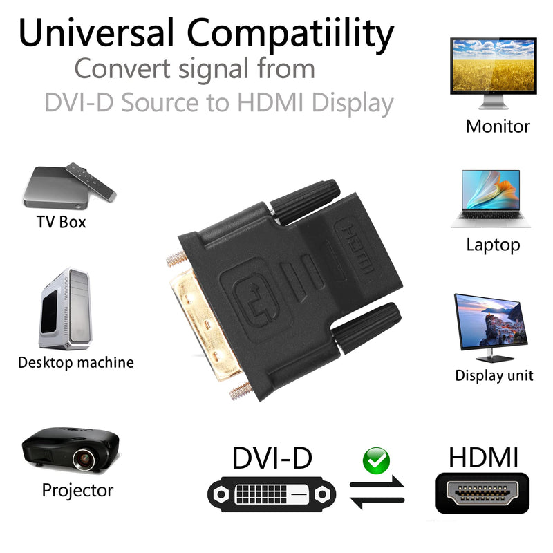  [AUSTRALIA] - PNGKNYOCN DVI to HDMI Adapter,Bi-Directional HDMI Female to DVI-D Male Gold Plated Connector Support 1080P for HDTV,Projector ,Graphics Card and More(2-Pack)