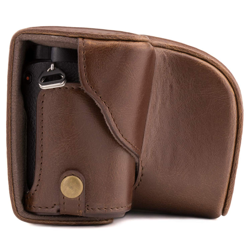  [AUSTRALIA] - MegaGear Ever Ready Leather Camera Case Compatible with Sony Alpha A5100, A5000 with 16-50mm Lens Dark Brown